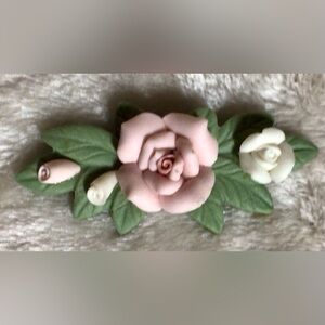 Vintage Italian Porcelain Bisque Rose Brooch